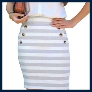 Ann Taylor Loft Sz 2P Lined 100%‎ Cotton Navy/Cream Stripped Pocketed Skirt